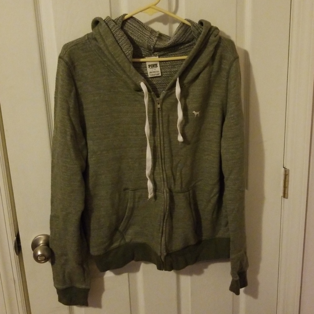 PINK Washed Green Zip up hoodie
